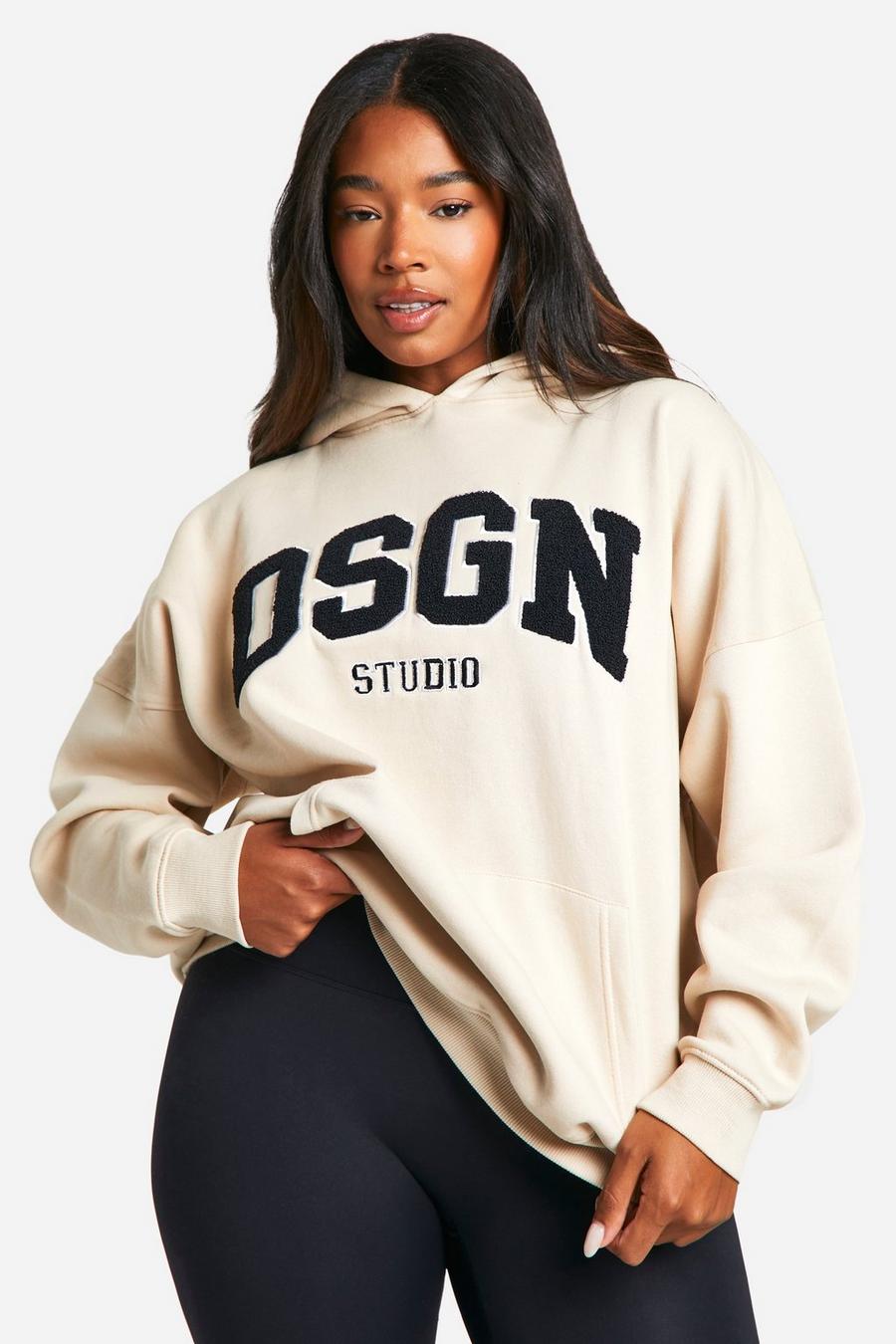 Plus Oversize Hoodie mit Dsgn Slogan Frottee-Applikation, Stone image number 1