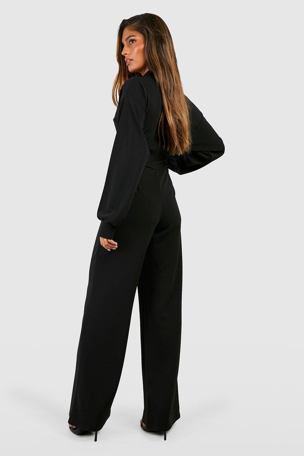 Wrap front wide store leg jumpsuit