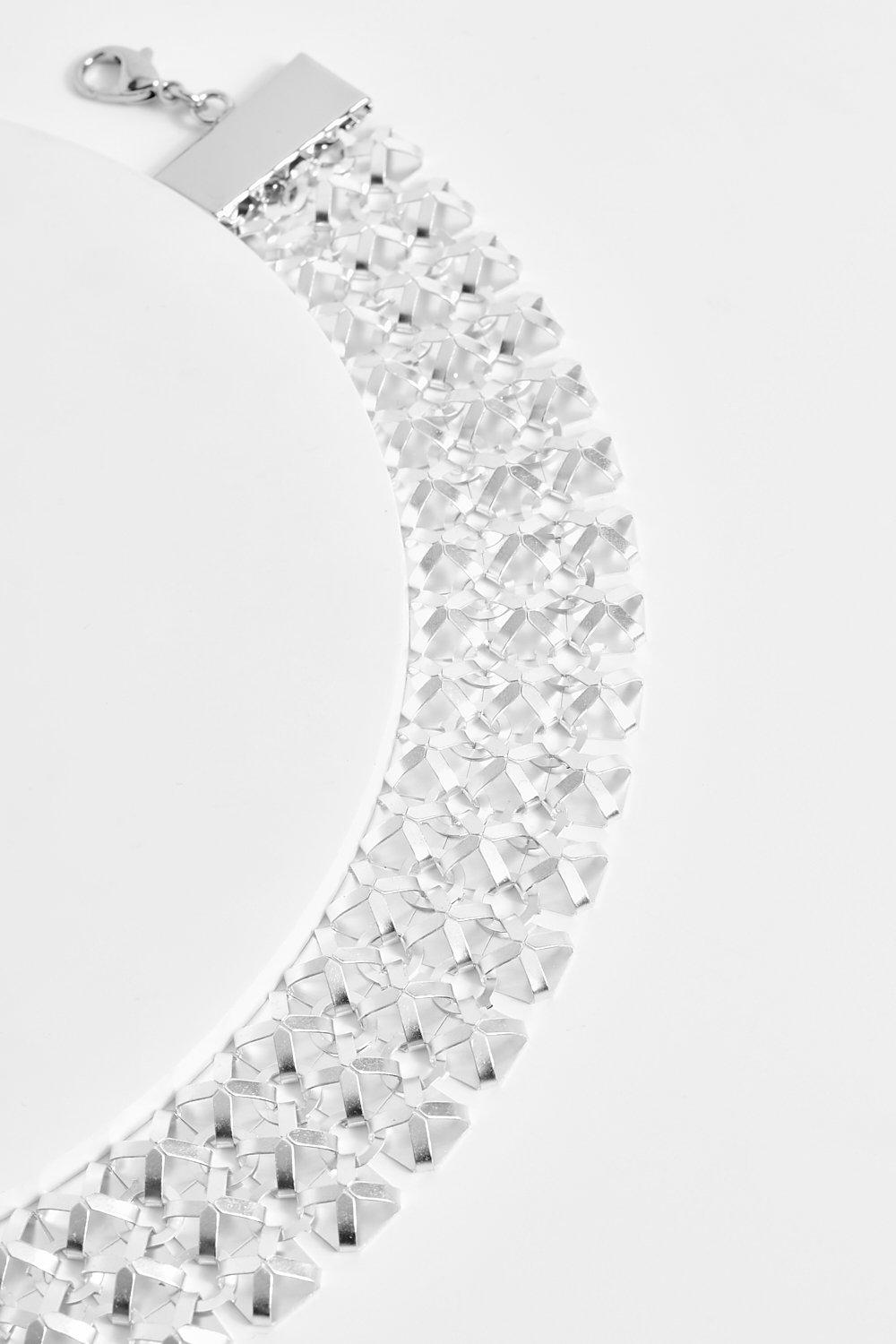 Silver Chain Mail Choker Necklace boohoo NO