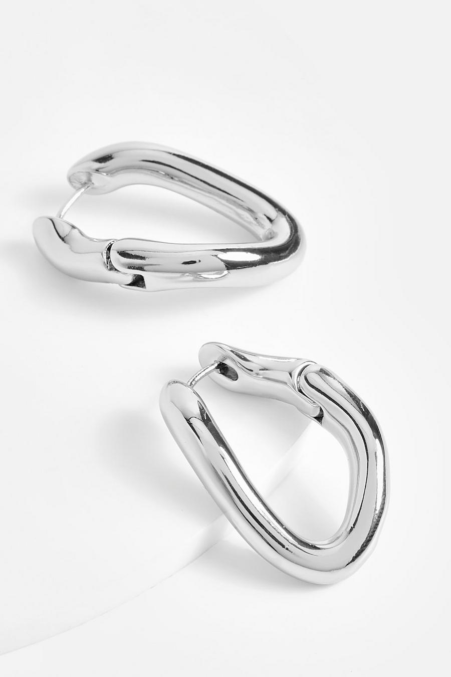 Silver Abstract Wave Mini Hoop Earrings  image number 1