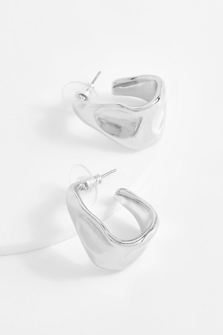 Silver Abstract Mini Hoop Earrings  image number 1