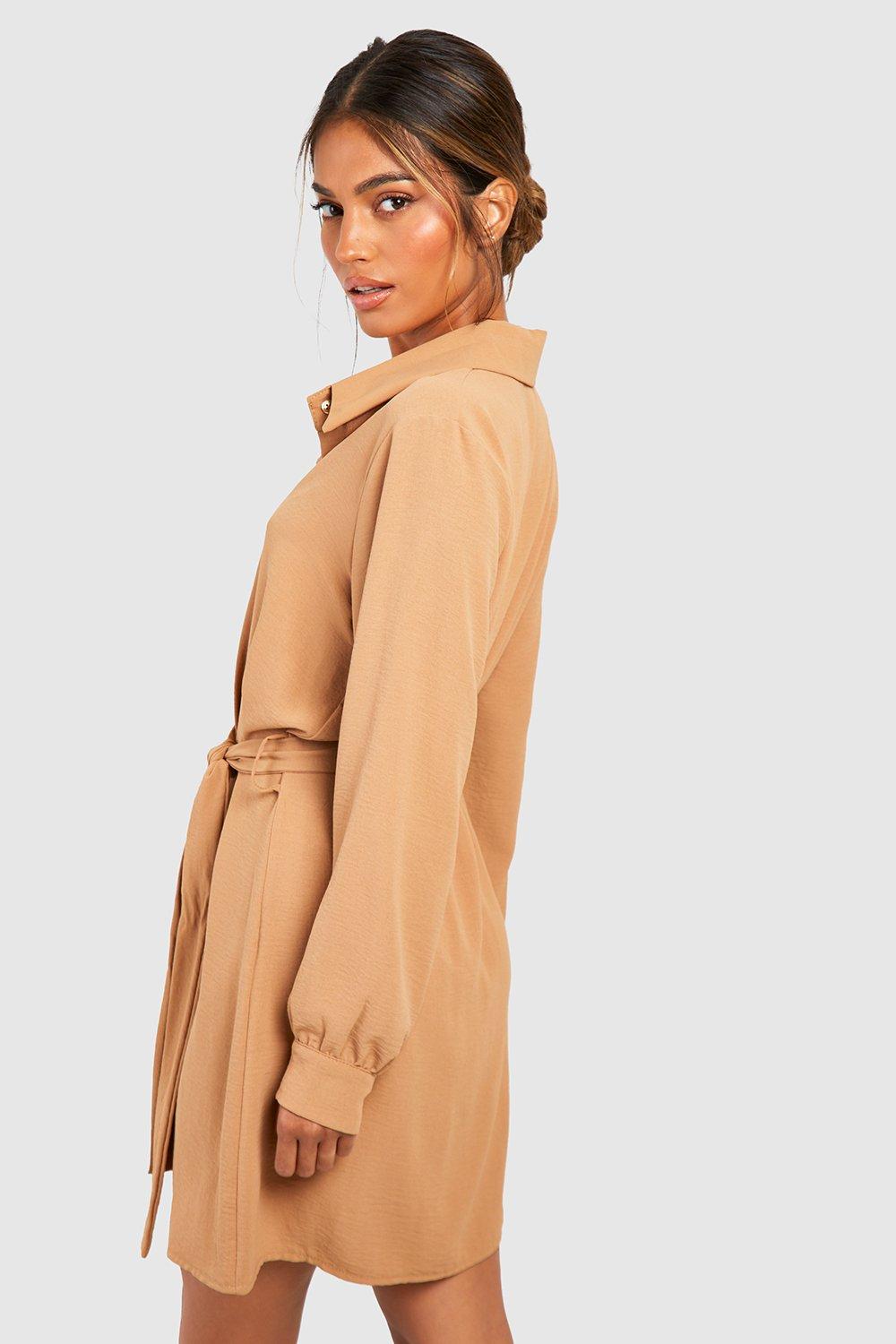 Camel utility tie shop waist shirt dress