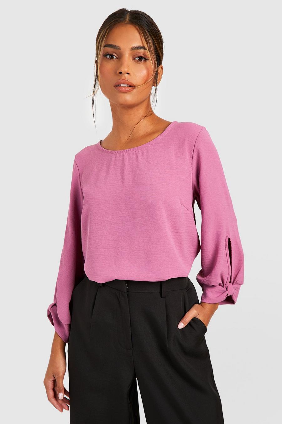 Rose Hammered Bow Sleeve Woven Blouse