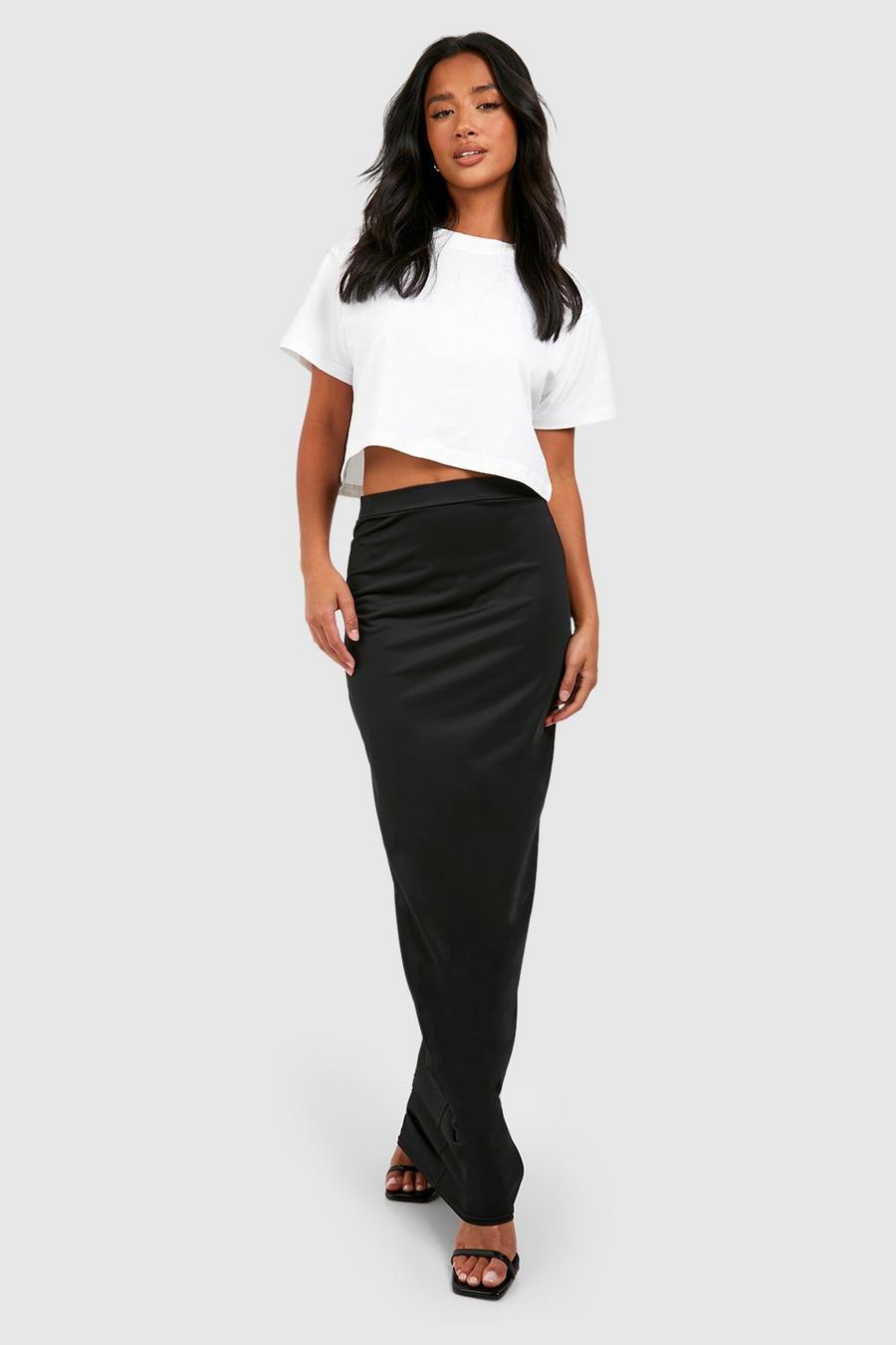 Black Petite Premium Matte Slinky Maxi Skirt