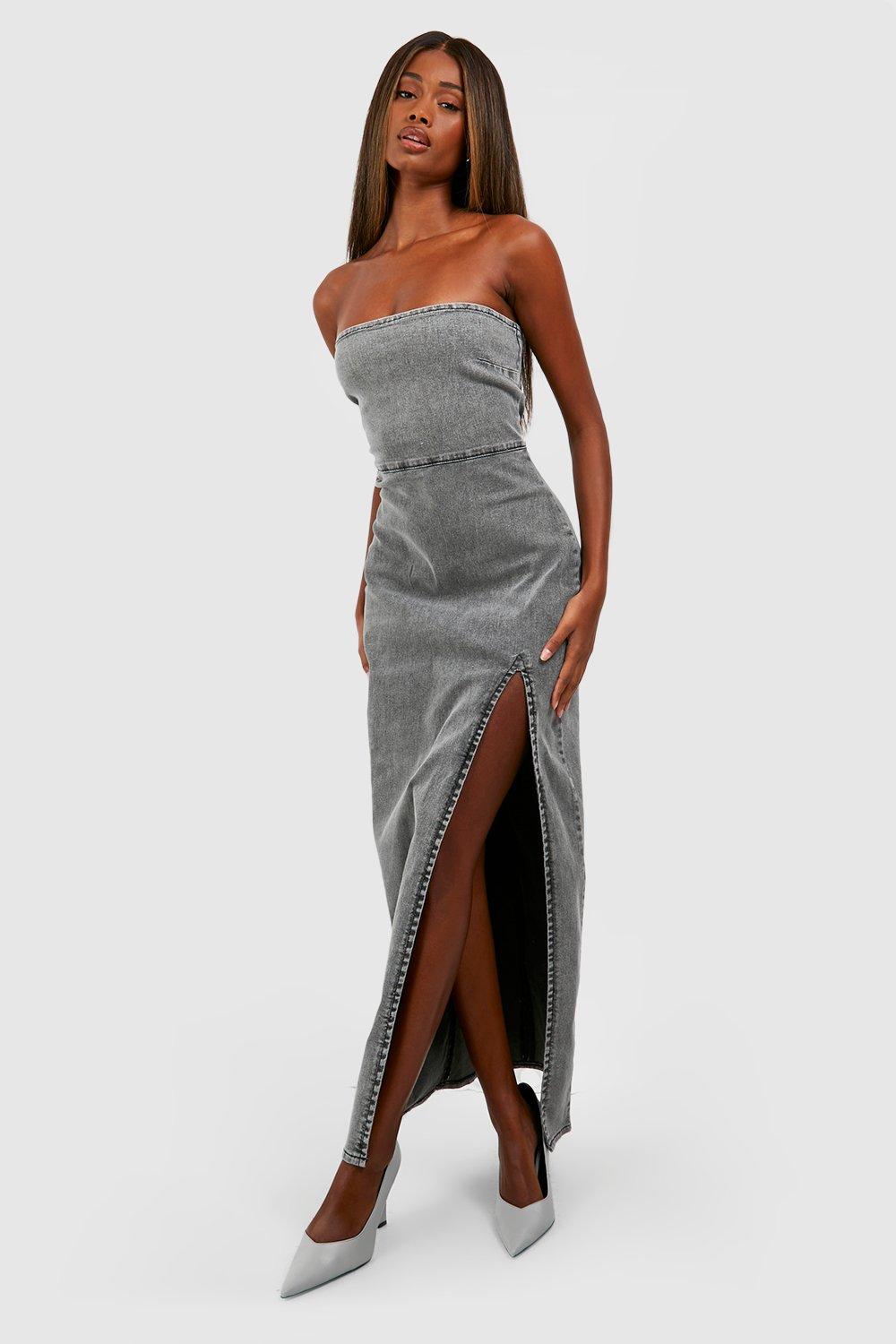 Robe bandeau fendue en jean boohoo