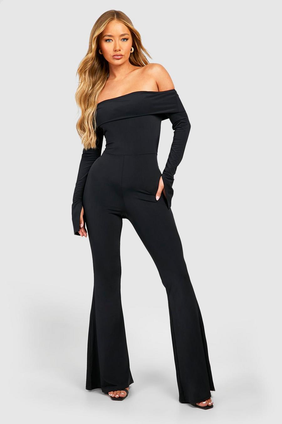 Black Premium Matte Slinky Bardot Jumpsuit image number 1