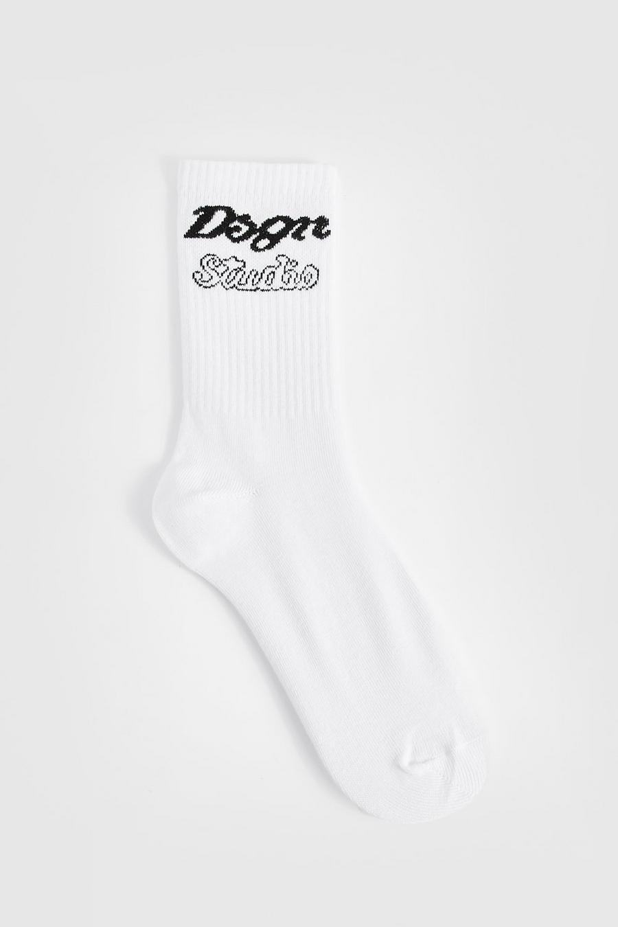 Calcetines deportivos con eslogan Dsgn Studio monocromático, White image number 1