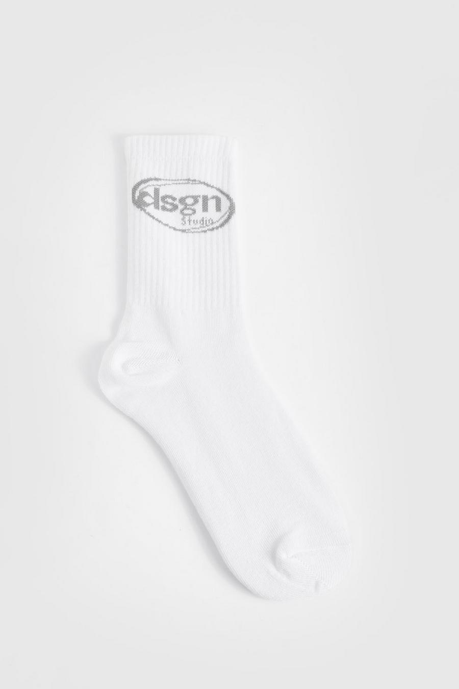 White Single Dsgn Studio Slogan Sports Sock image number 1