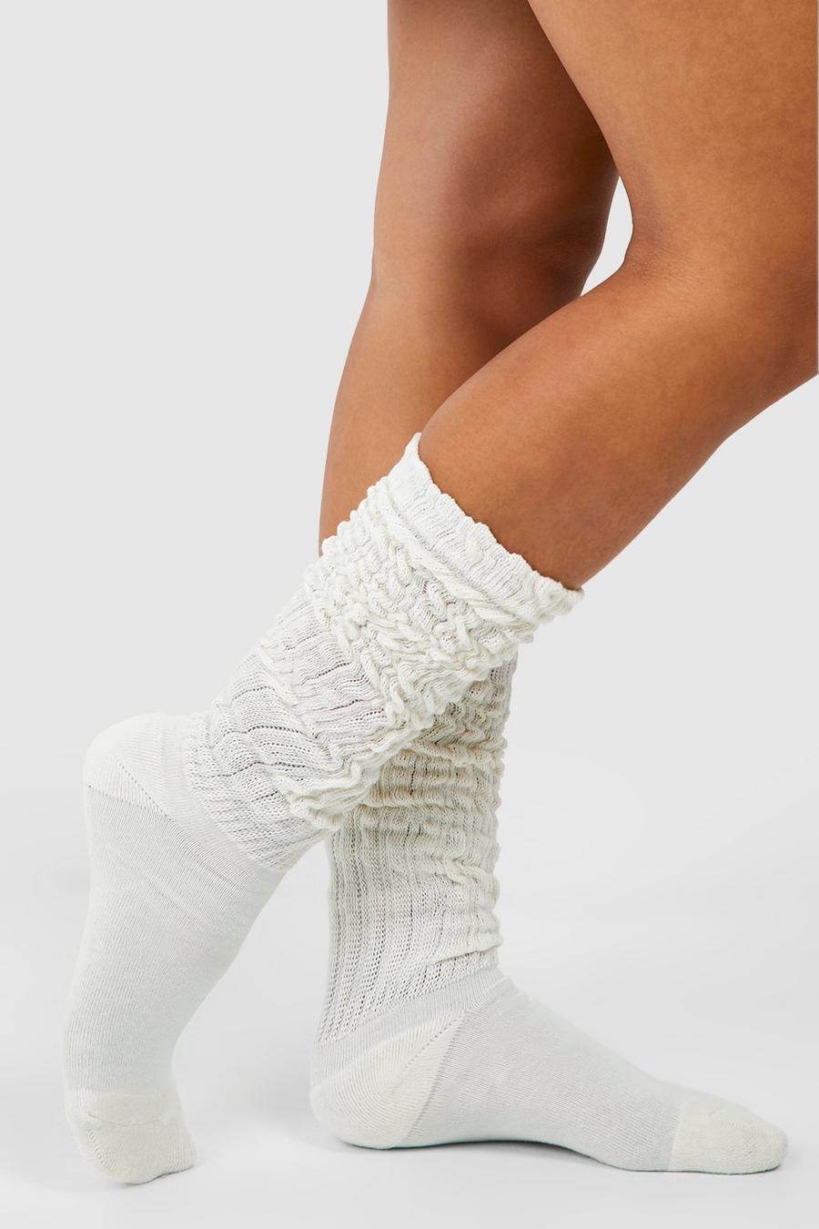 Ecru Single Knitted Slouchy Socks  image number 1