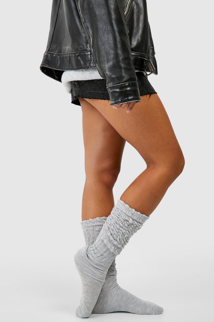 Grey marl Single Knitted Slouchy Socks  image number 1