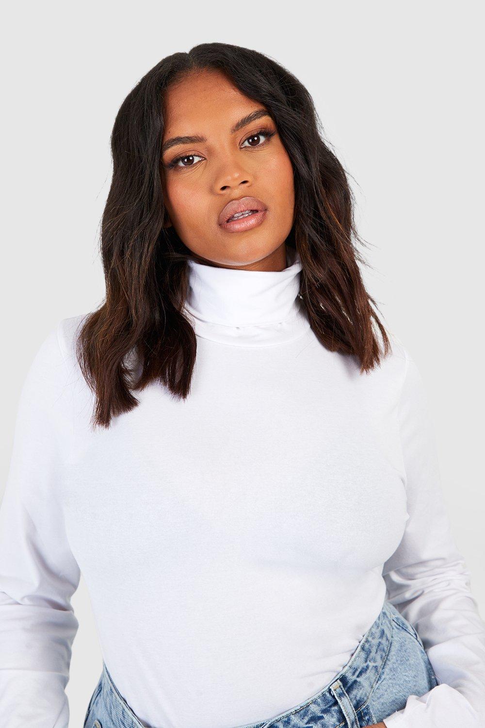 White Plus Premium Super Soft Roll Neck Top boohoo UK