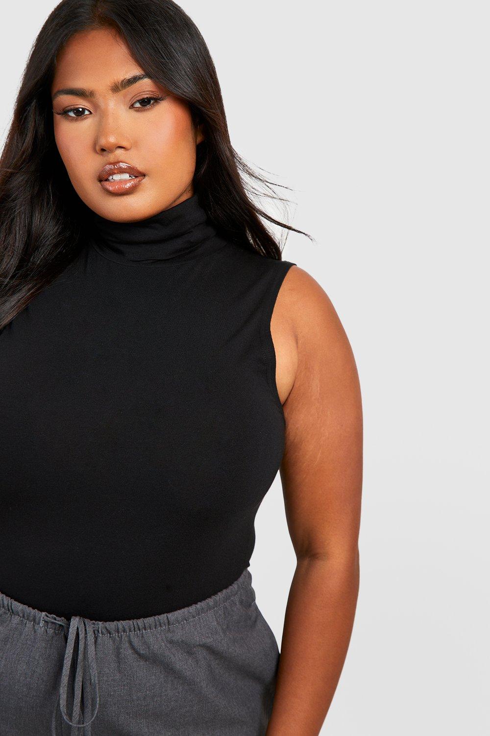 Plus size shop black sleeveless turtleneck