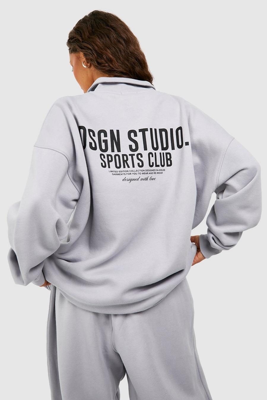 Sweat oversize zippé à slogan Sports Club, Ice grey