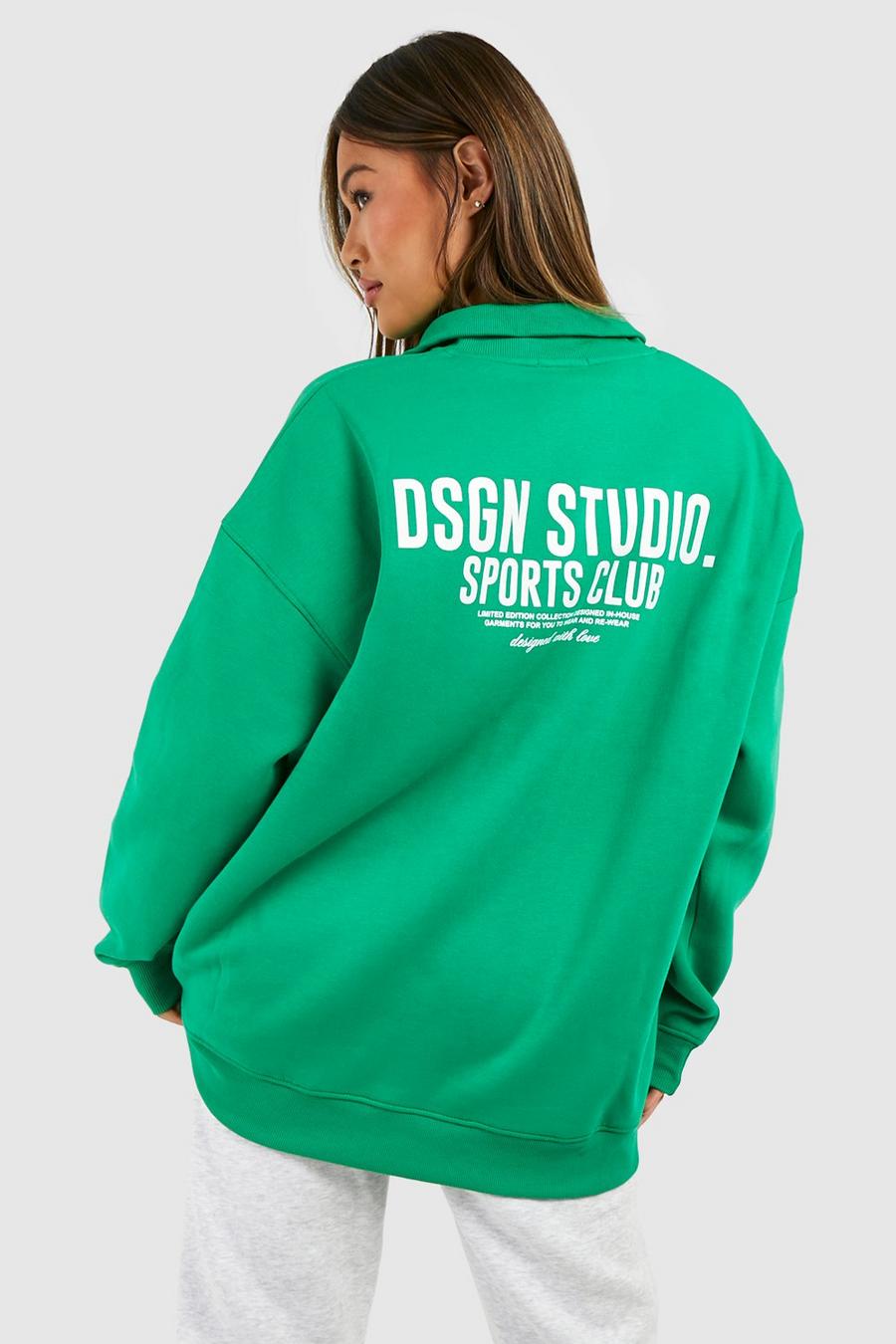 Oversize Sweatshirt mit Dsgn Studio Sports Club Print und halbem Reißverschluss, Green image number 1