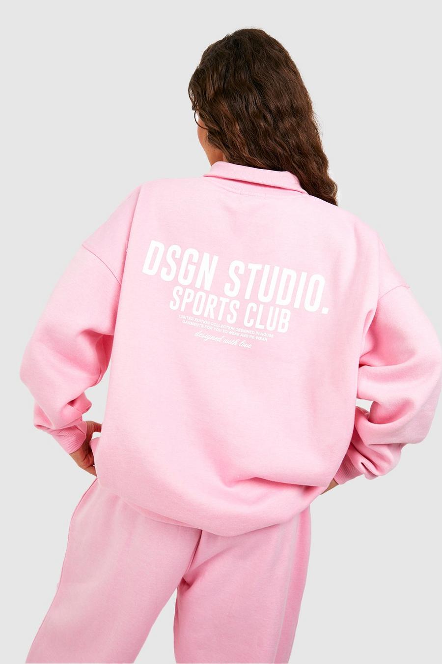 Sweat oversize zippé à slogan Sports Club, Pink