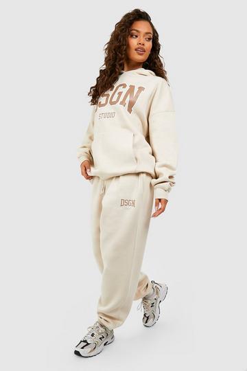 Dsgn Studio Collegiate Slogan Hooded Tracksuit ecru