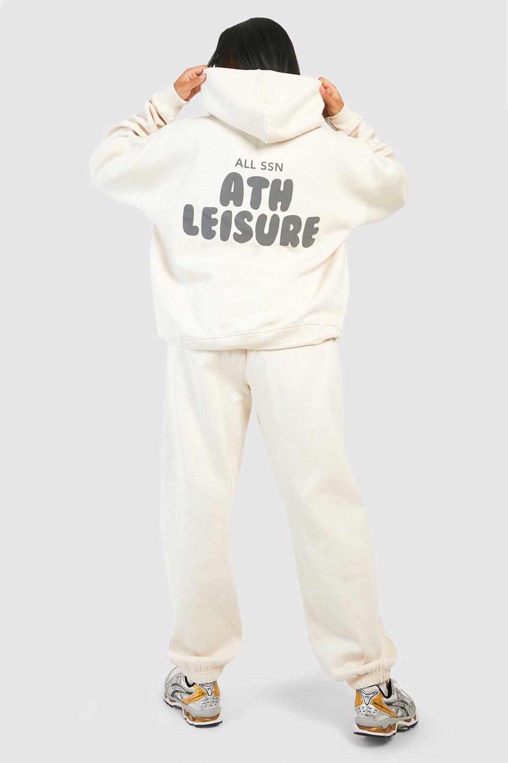 Athleisure Puff Print Slogan Hooded Tracksuit