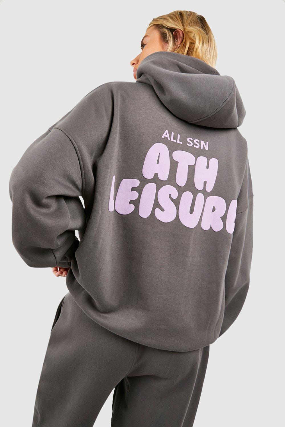 Athleisure Puff Print Slogan Hooded Tracksuit