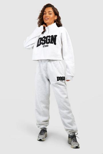 Dsgn Studio Towelling Applique Cropped Sweatshirt Tracksuit ash grey