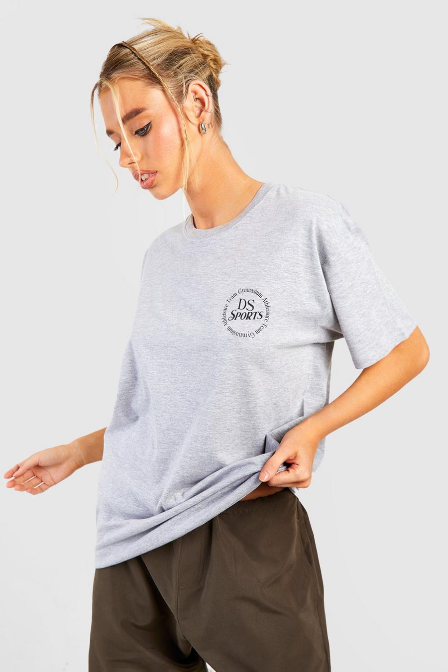 Grey marl DSGN Studio Sport Slogan Back Print Oversized T-shirt 