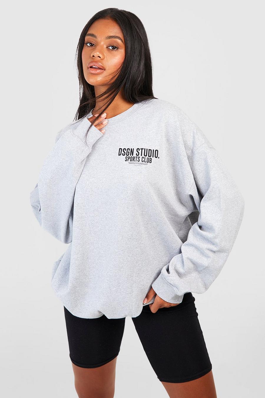Oversize Sweatshirt mit Dsgn Studio Sports Club Slogan, Grey marl