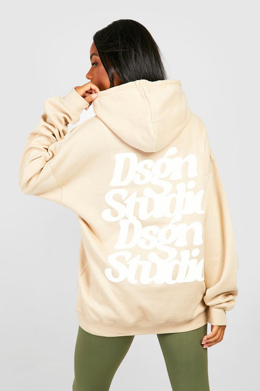 Sand beige Dsgn Studio Oversize hoodie med tryck på ryggen
