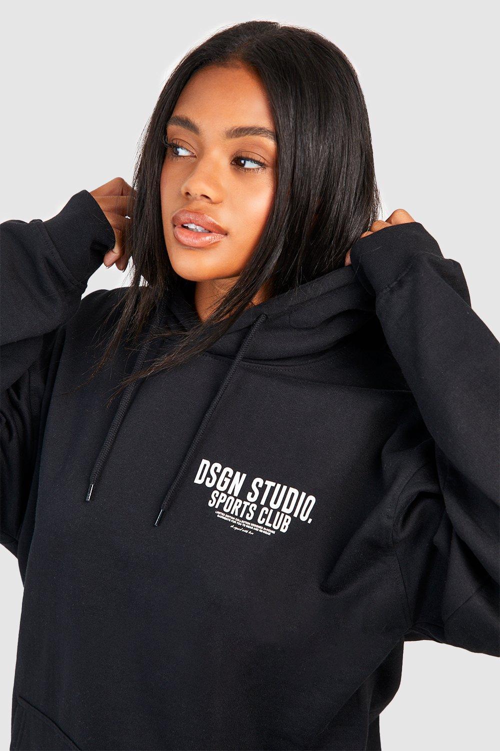 Women's Charcoal Dsgn Studio Sports Club Slogan Oversized Hoodie