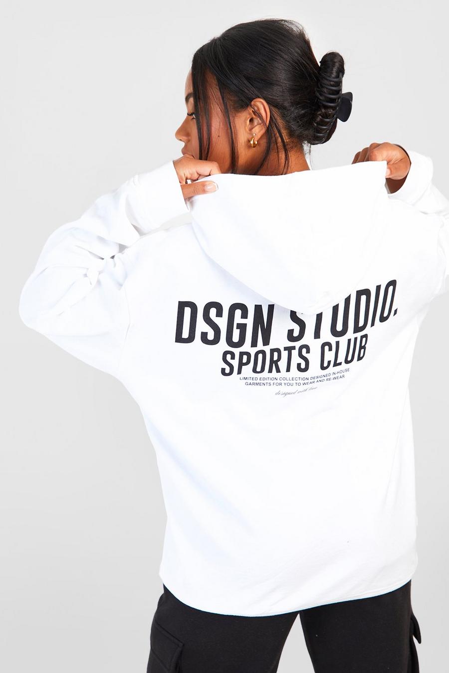 Oversize Hoodie mit Dsgn Studio Sports Club Slogan, White image number 1