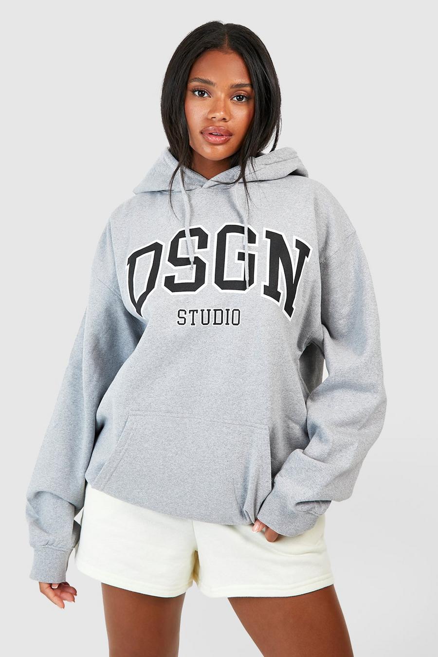 Grey marl Dsgn Studio Oversize hoodie med slogan image number 1