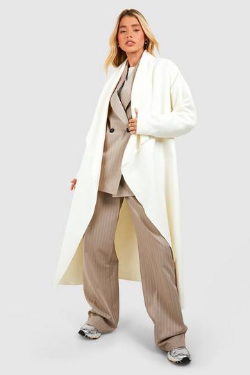Cream White Belted Super Oversized Waterfall Wool Look Coat