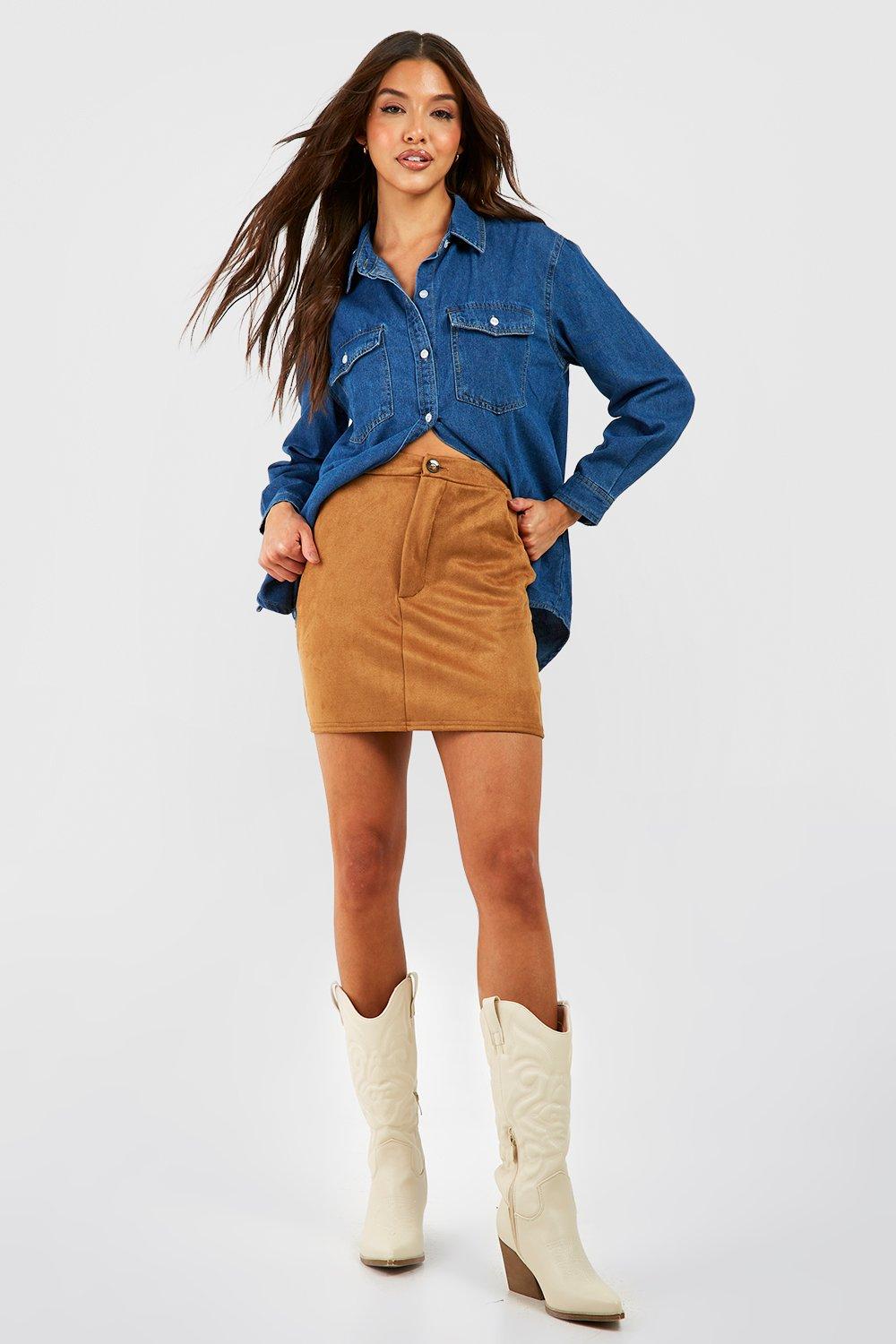 High waisted 2025 suede mini skirt