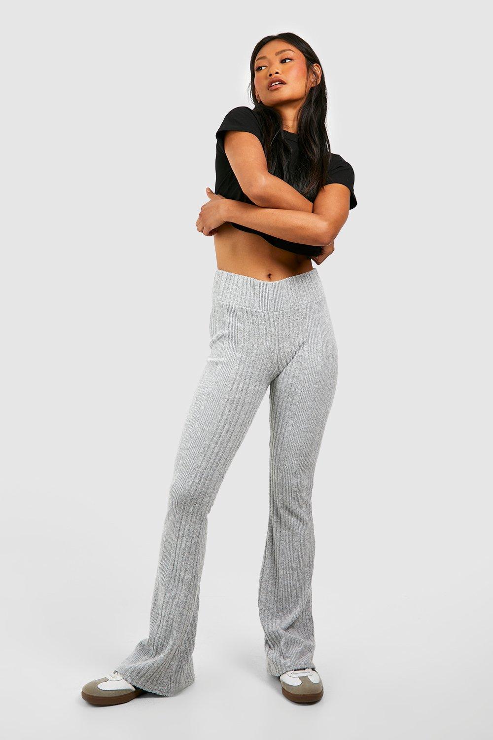 Brushed Rib Mid Rise Flared Trousers