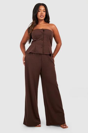 Plus Doorknoop Jumpsuit Met Bandeau Gilet chocolate