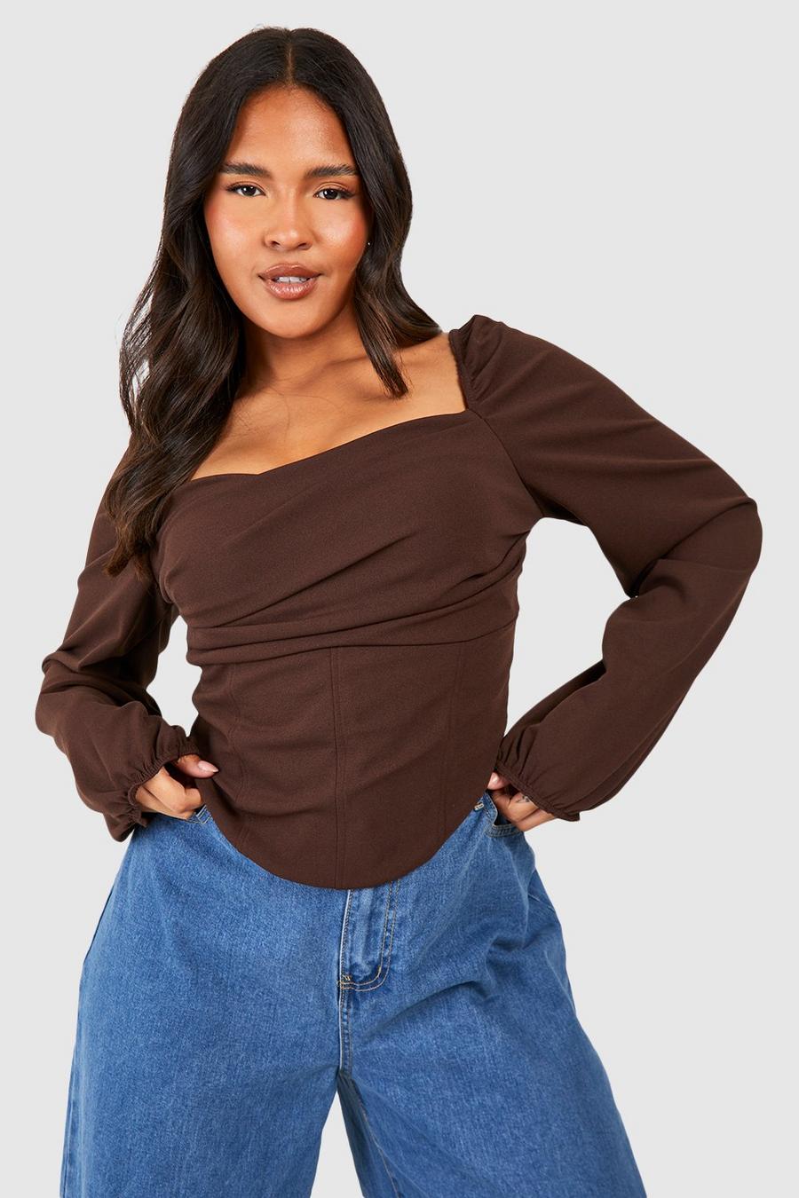 Plus Size Long Sleeve Bustier Crop Top – 2020AVE