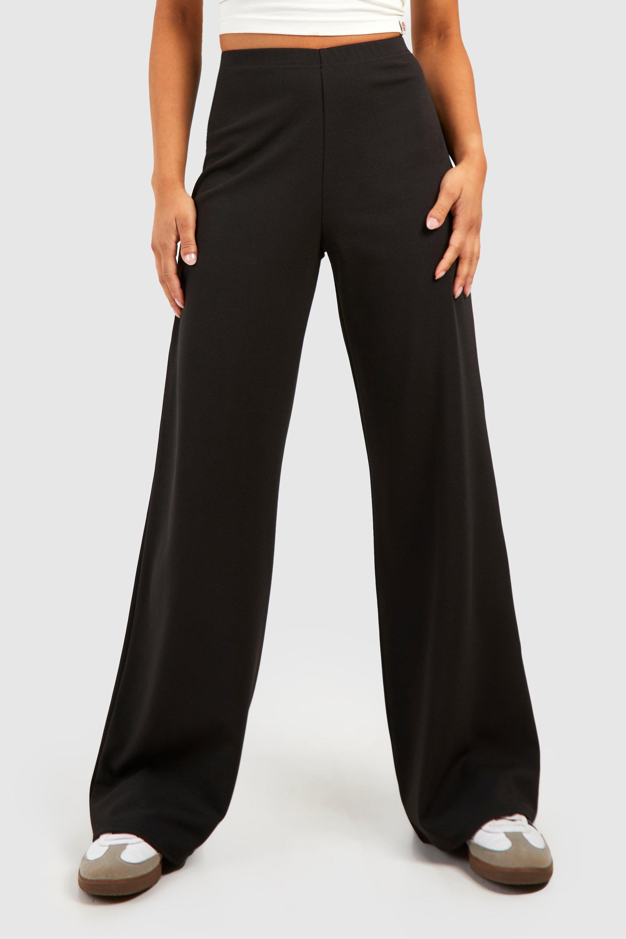 Black wide shop leg stretch trousers