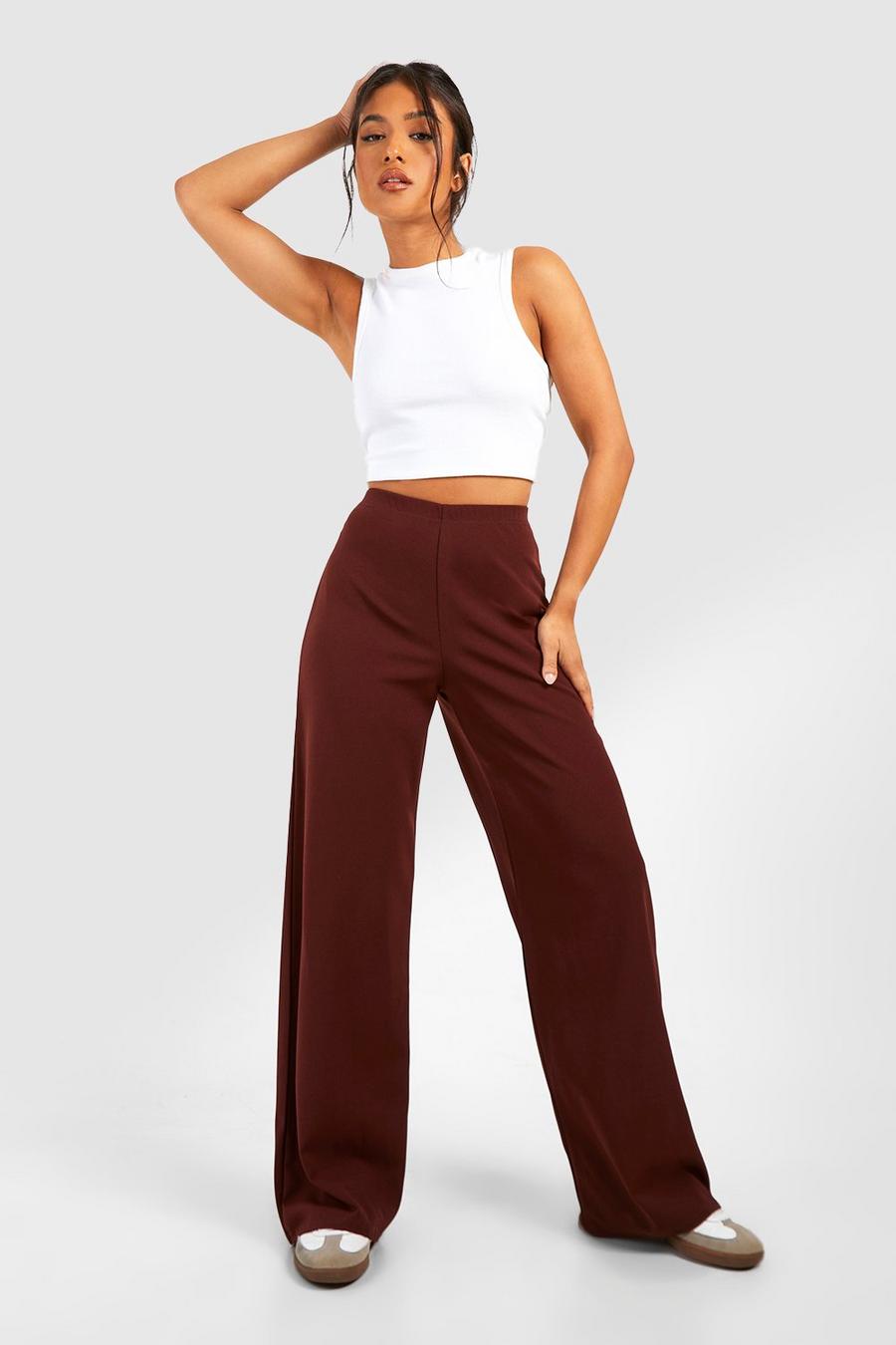 Chocolate Petite Stretch Wide Leg office-accessories Trouser  image number 1