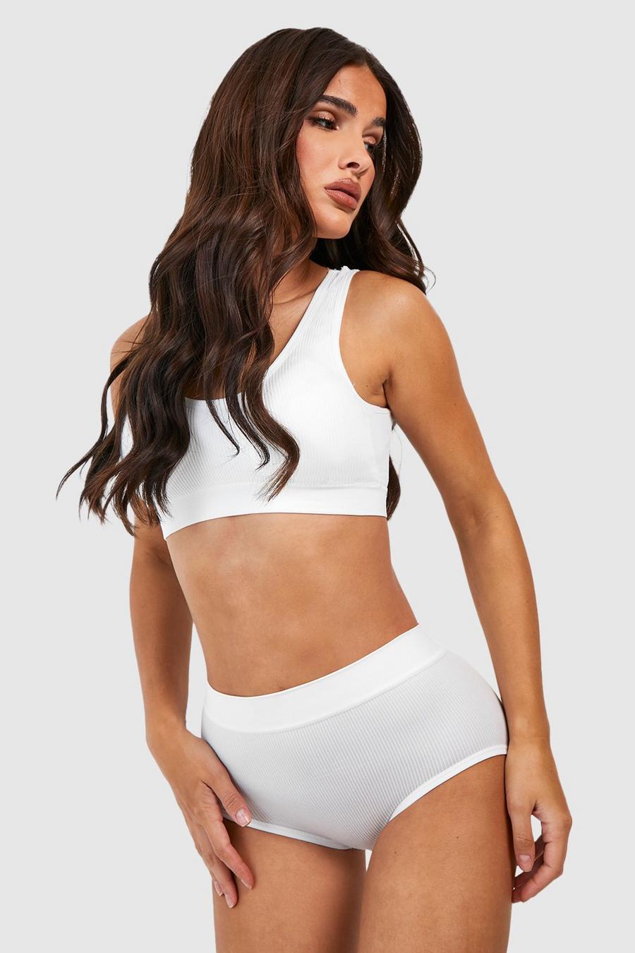 White Seamless Bralet And High Waist Brief Set  image number 1
