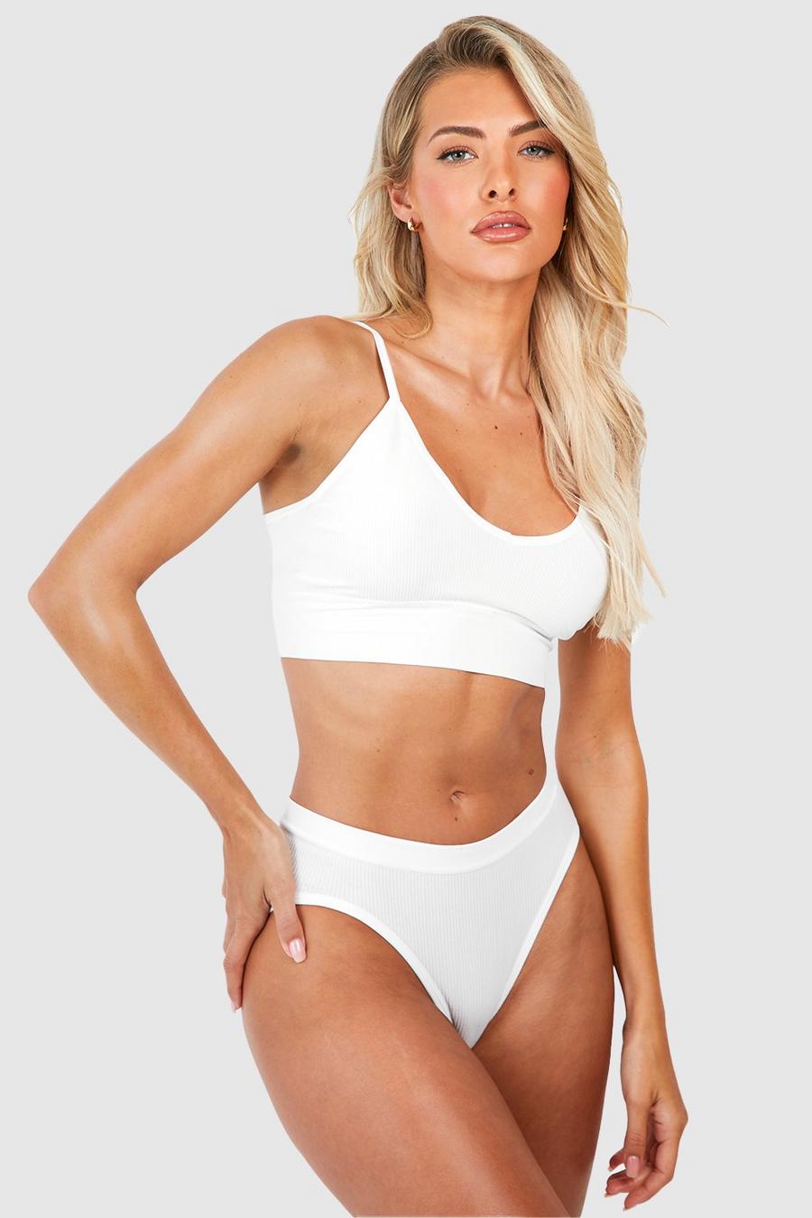 White Seamless Strappy Bralet And Brief Set  image number 1