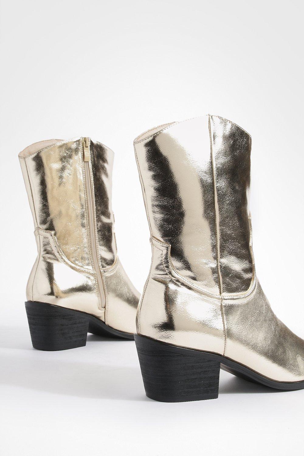 Wide Fit Metallic Western Ankle Cowboy Boots | boohoo