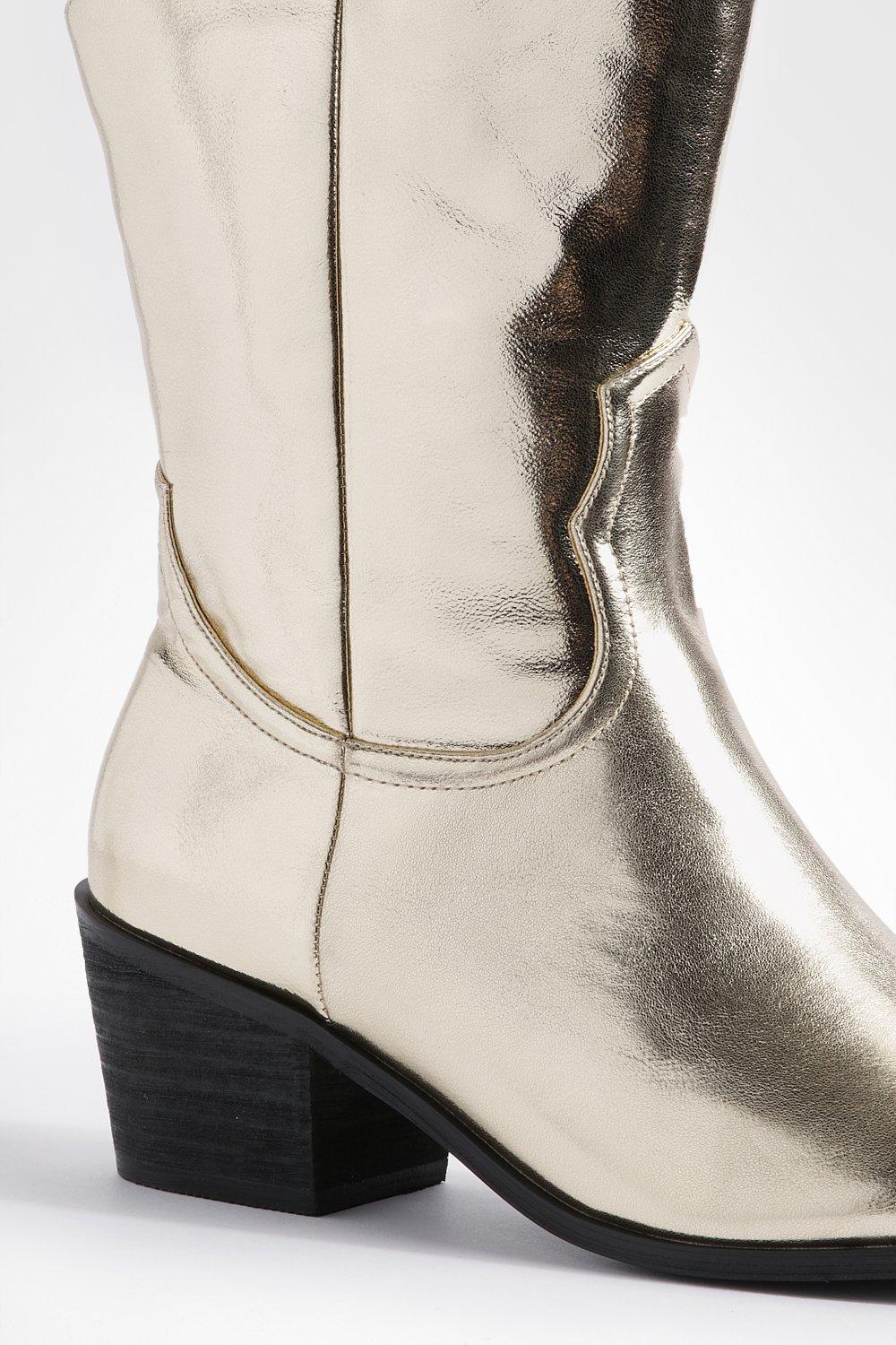 Wide Fit Metallic Western Ankle Cowboy Boots