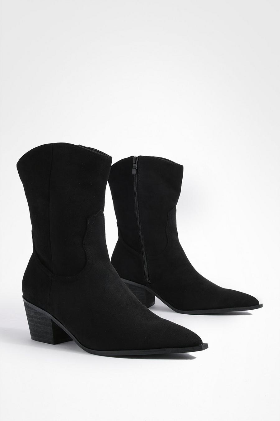 Black Wide Fit Western Ankle Cowboy Boots image number 1