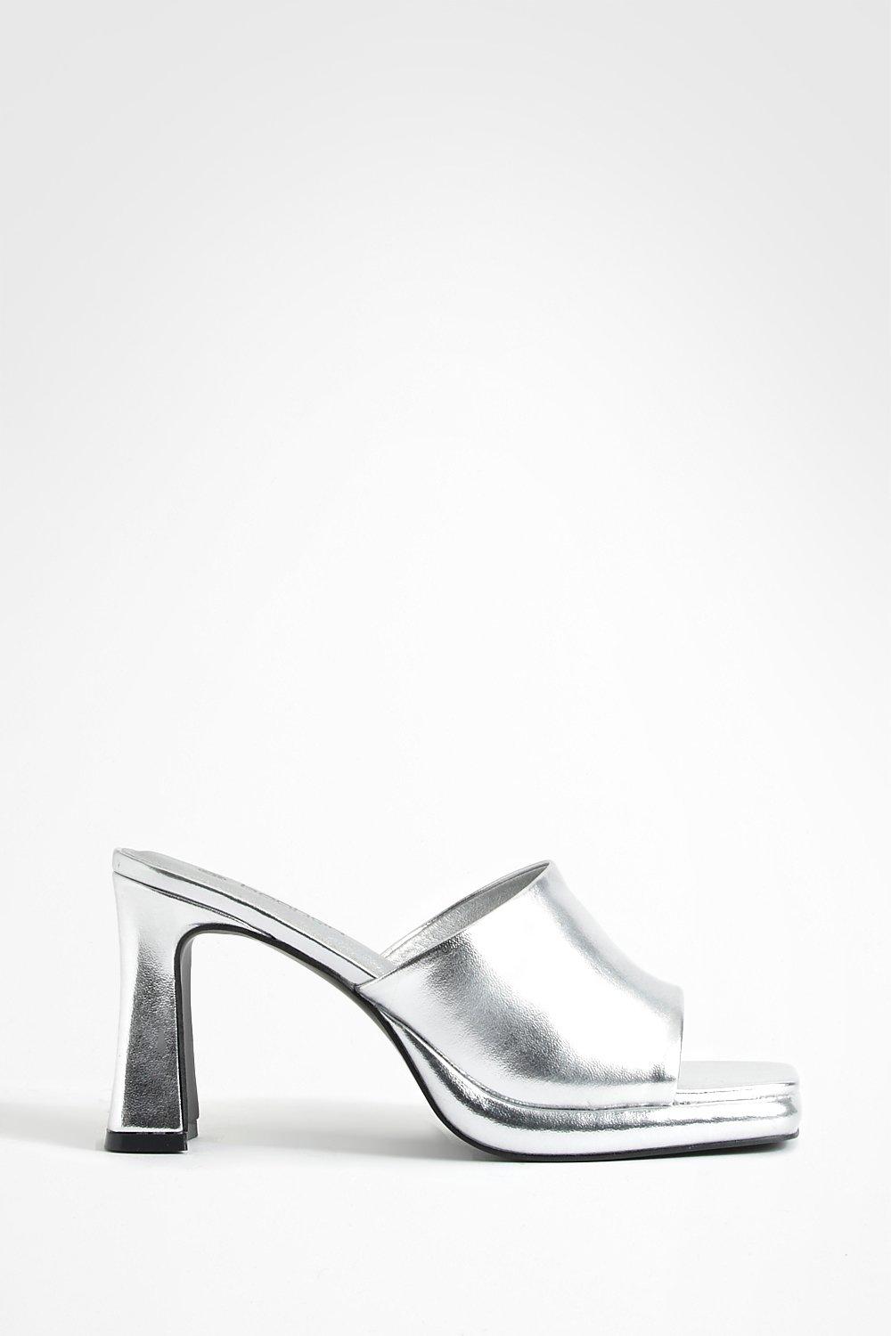 Silver low cheap platform heels