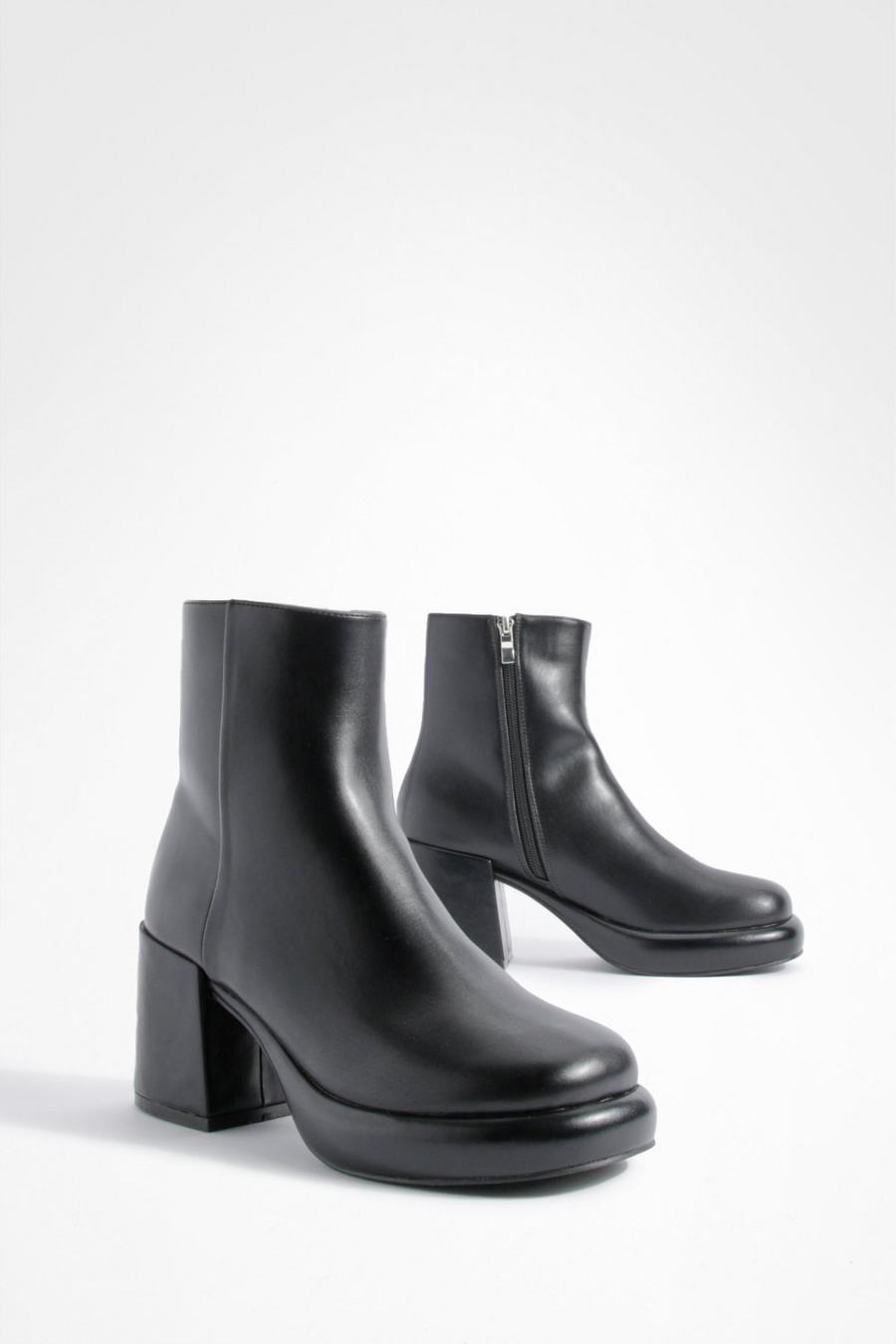 Black Chunky Sole Pu Platform Ankle Boots image number 1