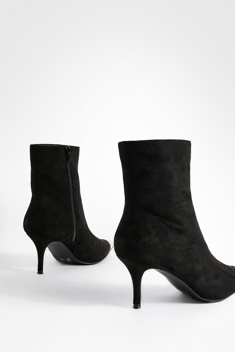 Metal Toe Cap Low Stiletto Pointed Toe Ankle Boots