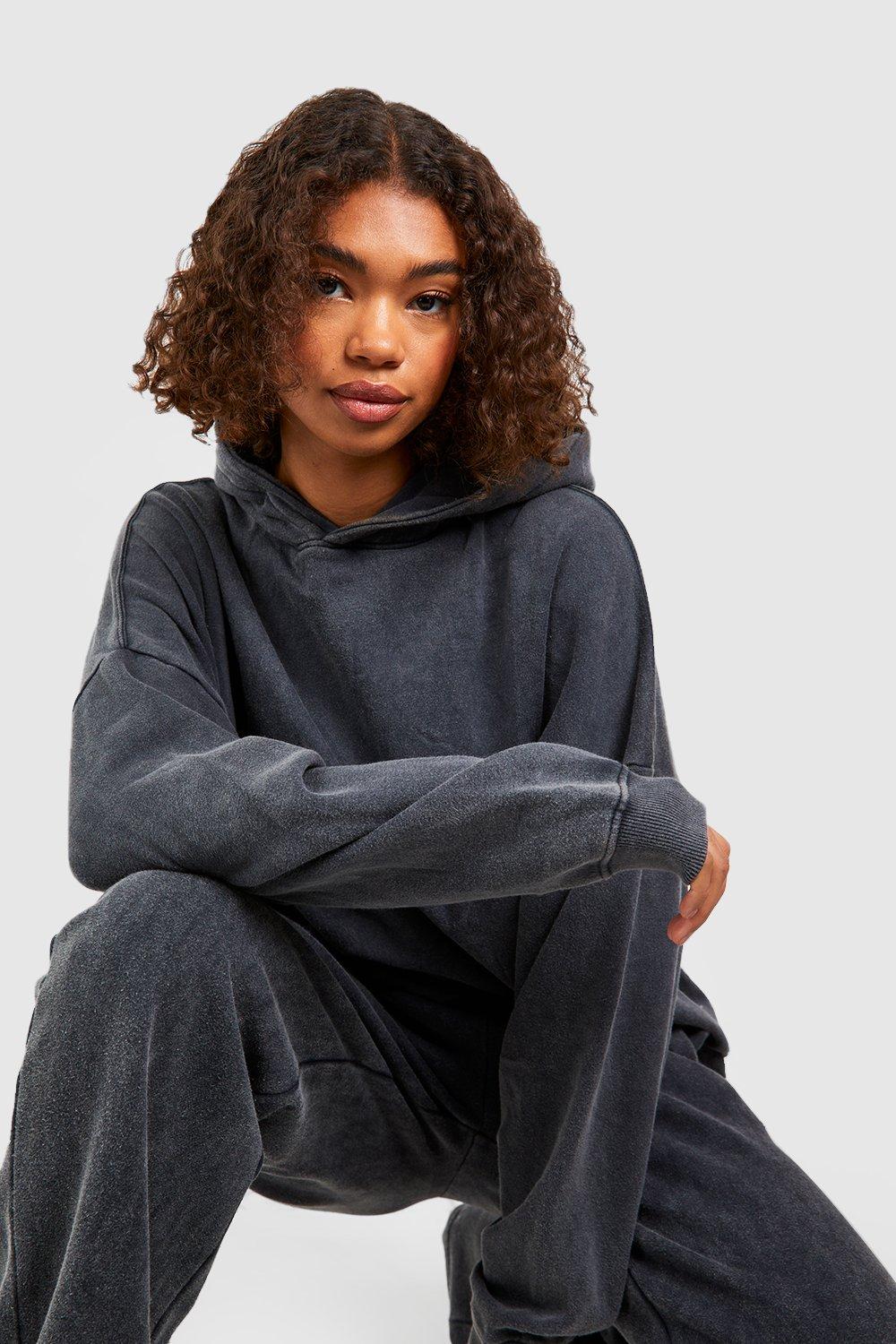 Women's Tall Wearever Cross-Over Garment Dyed Hoodie Charcoal