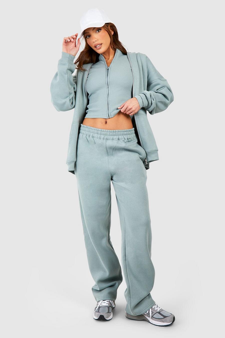 Sage Tall Ribbed Zip Crop Top 3 Piece Hooded Tracksuit image number 1