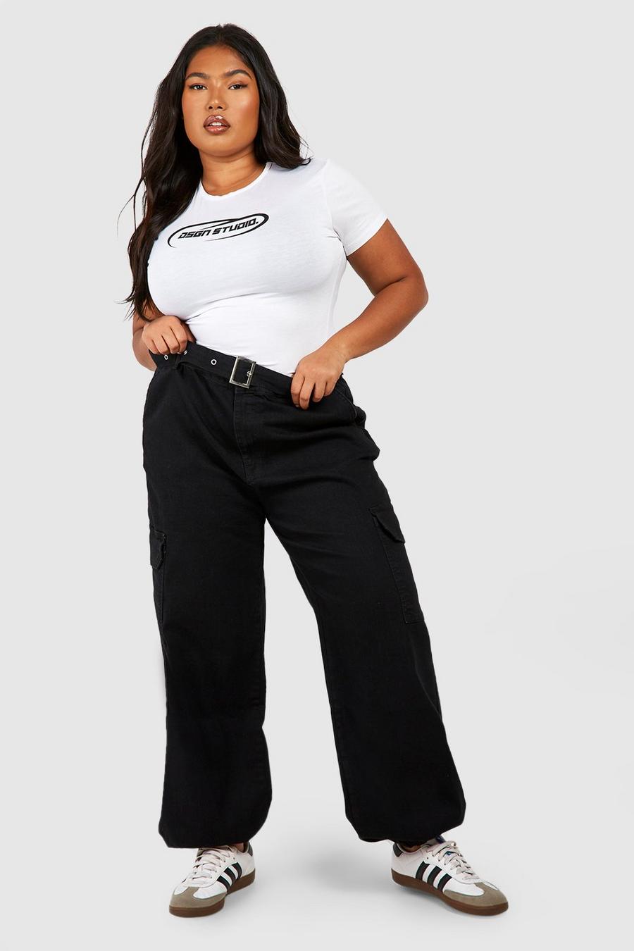 Buy U R YOU Plus Size Women's Black Solid Joggers With Pockets