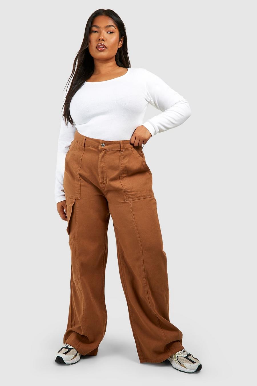 Jeans Cargo Plus Size a gamba ampia, Tan image number 1