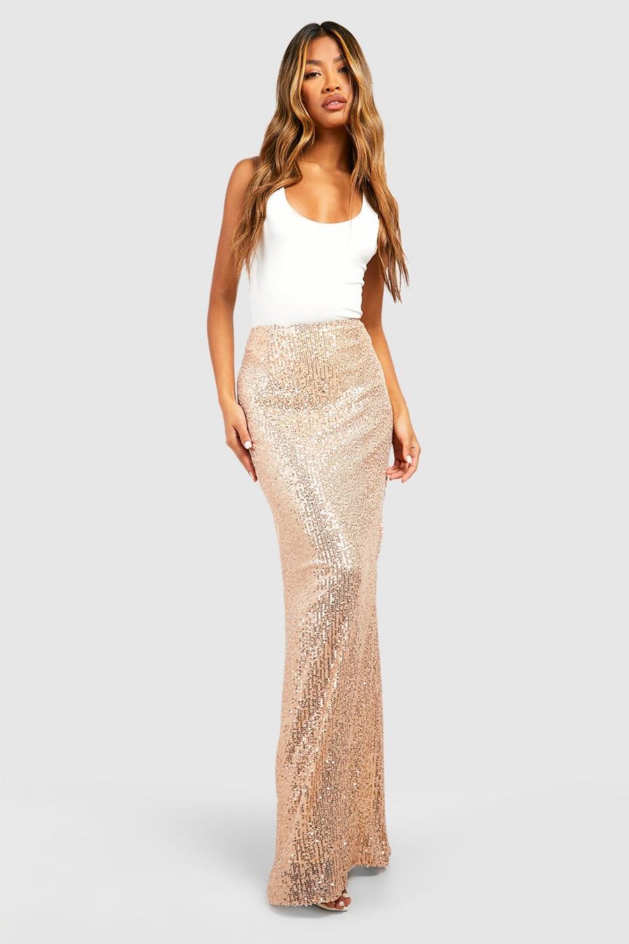 Gonna maxi pull-on in maglia con paillettes, Nude image number 1