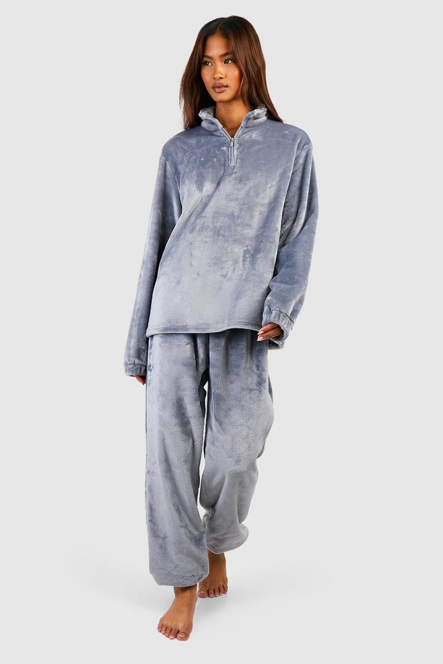 Grey gris Tall Half Zip Fleece Loungewear Joggers